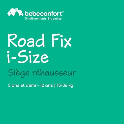 Siège auto rehausseur Bebeconfort RoadFix i-Size ISOFIX, dossier pliable léger, 14 positions d'appui-tête, rembourré, po