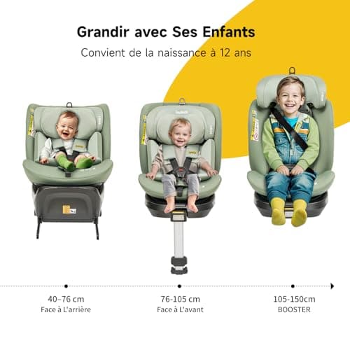 Siège auto Jovikids pivotant 360° ISOFIX ECE R129 pour enfants 40cm - 150cm | Protections latérales | Vert