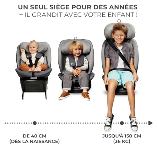 Kinderkraft I-GROW Siège auto bébé I-SIZE, evolutif 0 à 36 kg, dès la naissance pour 12 ans environ, protections latéral
