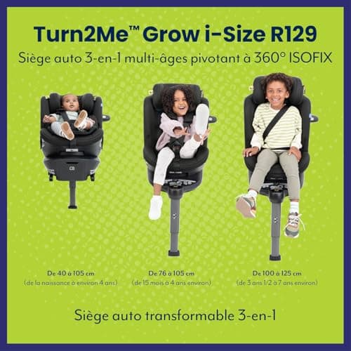 Siège auto Graco Turn2Me Grow i-Size R129 rotatif 360° pour enfants de 40 à 125 cm harnais 5 points ISOFIX