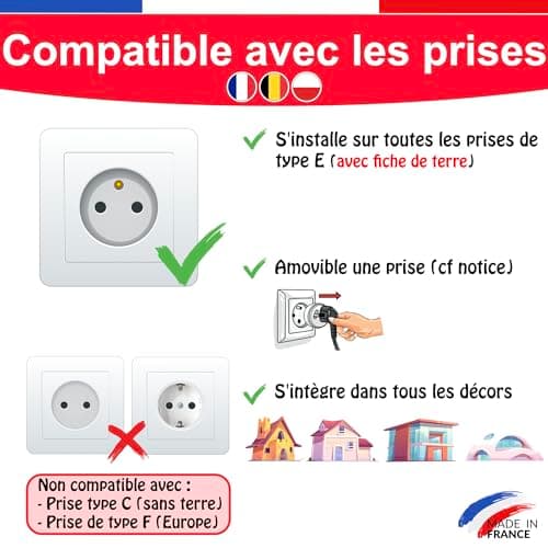 Cache Prise Bébé Français Amovible - Sécurité Domestique Pour Protection des Enfants - [Pack x20] Cache-Prise Bebe Made