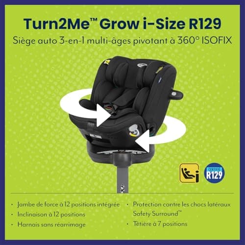 Siège auto Graco Turn2Me Grow i-Size R129 rotatif 360° pour enfants de 40 à 125 cm harnais 5 points ISOFIX