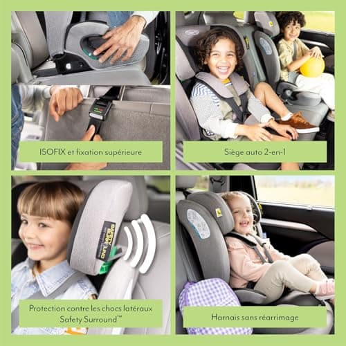 Graco Energi i-Size R129 - Rehausseur gris/noir pour enfants 76-150 cm, 15 mois - 12 ans, face à la route, ISOFIX et att