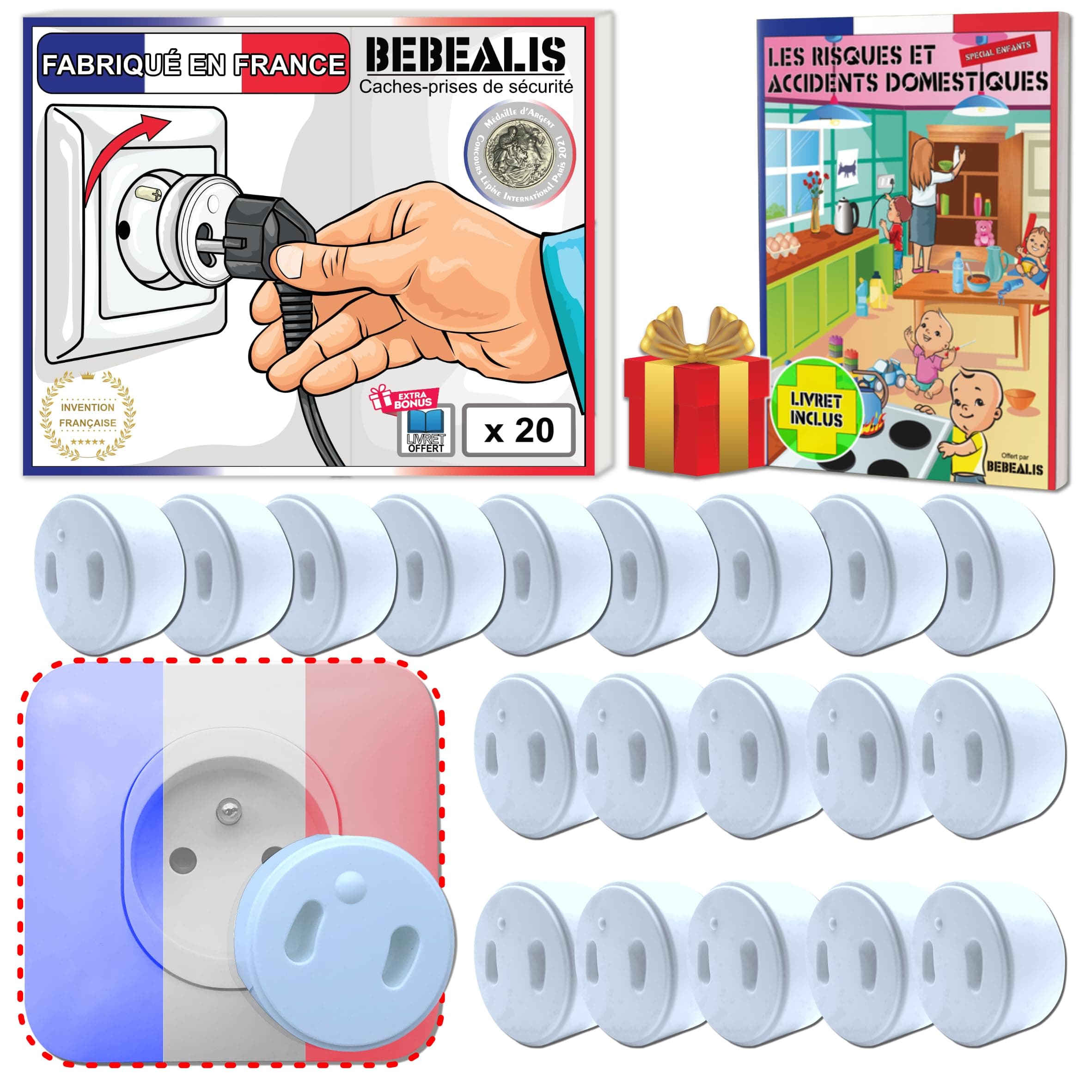 Cache Prise Bébé Français Amovible - Sécurité Domestique Pour Protection des Enfants - [Pack x20] Cache-Prise Bebe Made